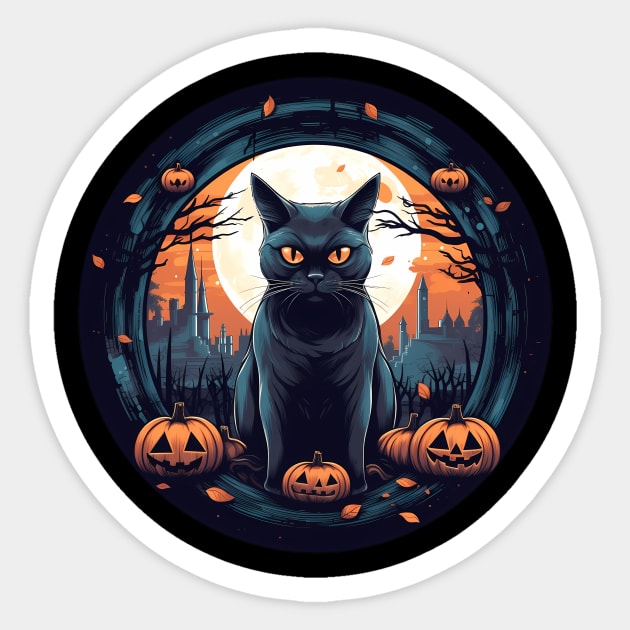 American Shorthair Black Cat Halloween, Cat Lover Sticker by logiamerch